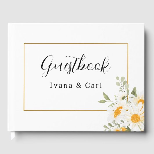 IVANA Elegant Geel & Wit Bloem Bruiloft Gastenboek (Voorkant)