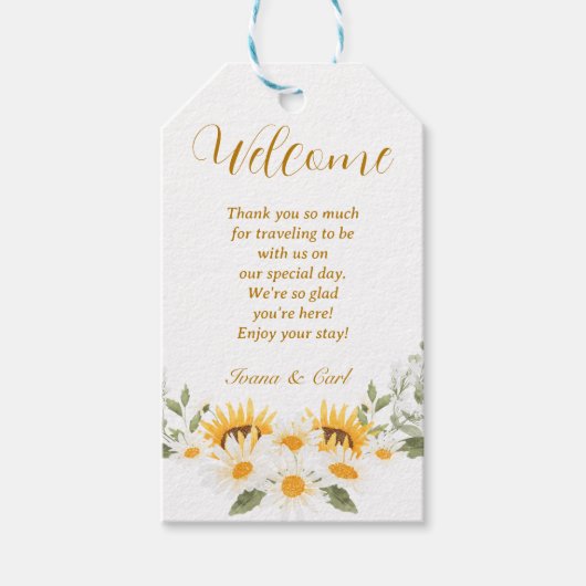 IVANA Elegante Gele & Witte Bloem Bruiloft Cadeaulabel (Voorkant)