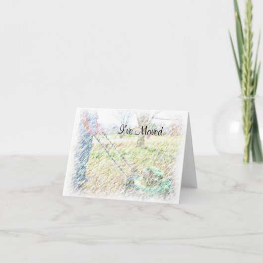 I've Moved Colored Pencil LawnMowing NoteCard Aankondiging (Voorkant)