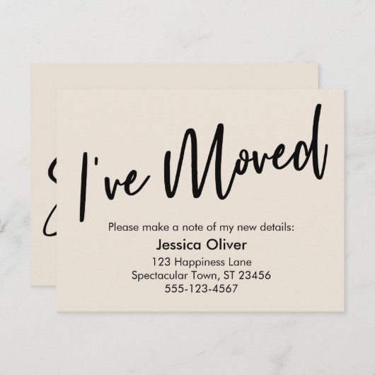 "I've Moved" Modern handschrift crème roze Kaart (Voorkant / Achterkant)