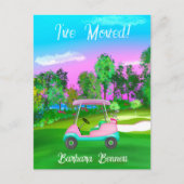 I've Moved Sunset Golf Course Pink Golf Cart  Briefkaart (Voorkant)