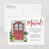 Ive Moved Waterverf Red Deuraankondiging Aankondigingskaart (Voorkant / Achterkant)