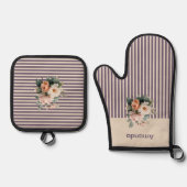 Ivery Top met Paarse strepen Bloemen Ovenwant & Pannenlap Set (Voorkant)