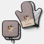 Ivery Top met Paarse strepen Bloemen Ovenwant & Pannenlap Set (Voorkant / Achterkant)