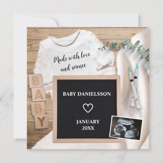 IVF gemaakt met liefde en wetenschap Sonogram zwan Aankondiging (Voorkant)