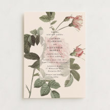 IVintage botanische roos bloemenbruiloft uitnodigi