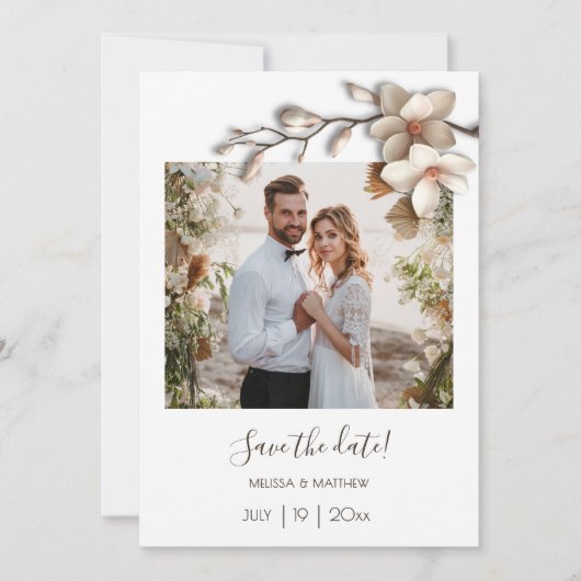 Ivoor 3D Magnolia Bloem Save The Date (Voorkant)
