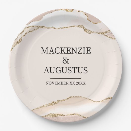 Ivoor Agaat & Goud Glitter Bruid en bruidegom Brui Papieren Bordje (Voorkant)