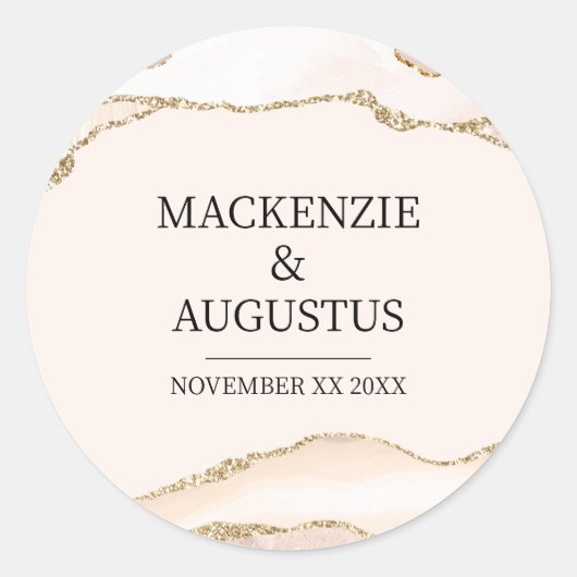 Ivoor Agaat & Goud Glitter Bruid en bruidegom Brui Ronde Sticker (Voorkant)
