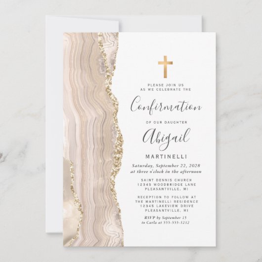 Ivoor Agate Goud Glitter Bevestiging Kaart (Voorkant)