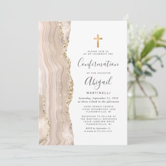 Ivoor Agate Goud Glitter Bevestiging Kaart (Staand voorkant)