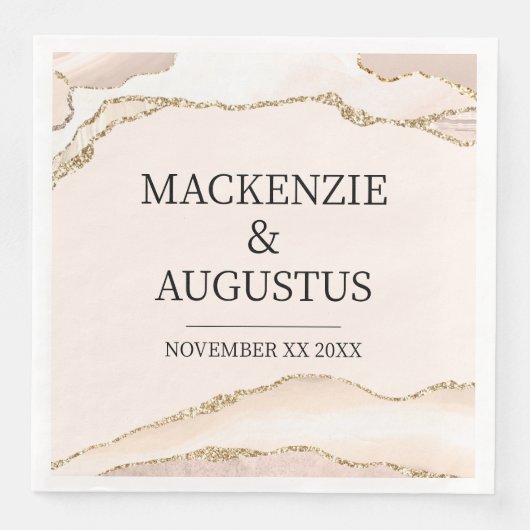 Ivoor Agate & Gouden Glitter Bruid en Bruidegom Tr Servet (Voorkant)