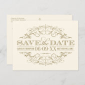 Ivoor Antiek Bloei Save the Date Aankondigingskaart (Voorkant / Achterkant)