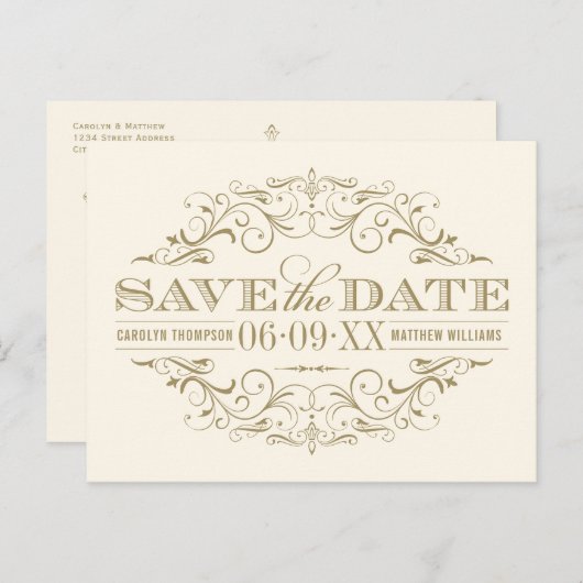  Ivoor Antiek Bloei Save the Date Aankondigingskaart (Voorkant / Achterkant)