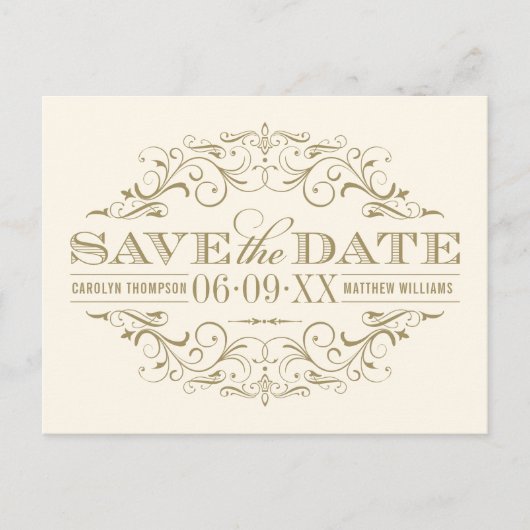 Ivoor Antiek Bloei Save the Date Aankondigingskaart (Voorkant)