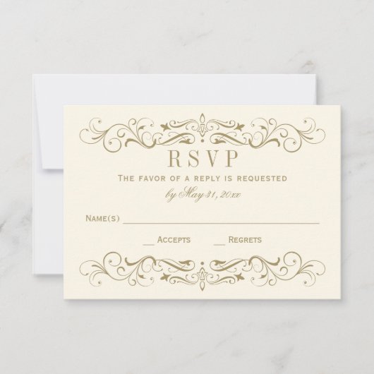  Ivoor Antiek Bloeiende Bruiloft RSVP Kaartje (Voorkant)