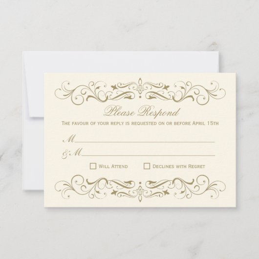  Ivoor Antiek Bloeiende Bruiloft RSVP Kaartje (Voorkant)