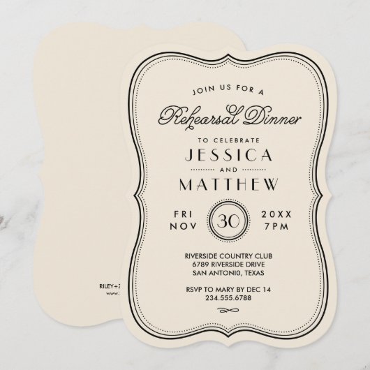 Ivoor Art Deco Bruiloft repetitie diner Kaart (Voorkant / Achterkant)