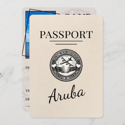 Ivoor Aruba Passport Bewaar de datum Save The Date (Voorkant / Achterkant)