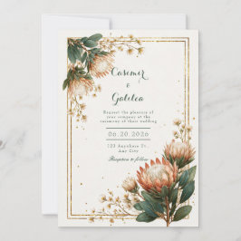 Ivoor Astrantia Goud Folie Trouwfeest Kaart