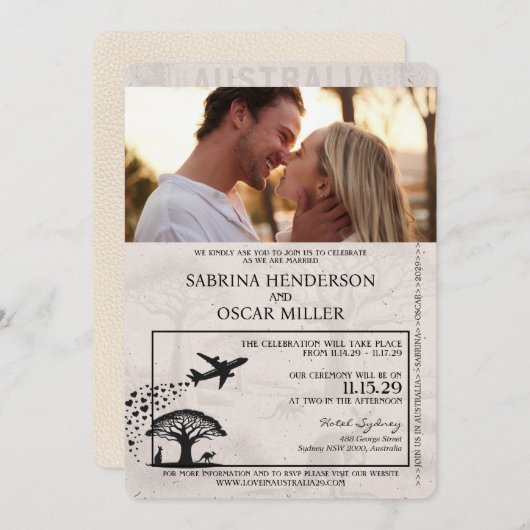 Ivoor Australië Paspoort bruiloft uitnodiging (Voorkant / Achterkant)