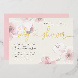 Ivoor | Baby shower Cherry Blossom Gold Floral Folie Uitnodiging
