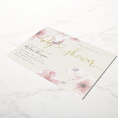 Ivoor | Baby shower Cherry Blossom Gold Floral Folie Uitnodiging (Gedraaid)