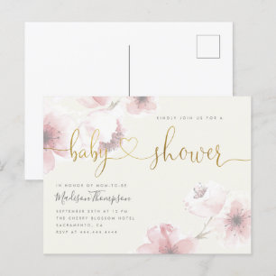 Ivoor Baby shower Cherry Blossom Gold Floral Uitnodiging Briefkaart