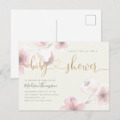 Ivoor | Baby shower Cherry Blossom Gold Floral Uitnodiging Briefkaart (Voorkant / Achterkant)
