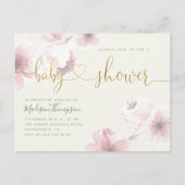 Ivoor | Baby shower Cherry Blossom Gold Floral Uitnodiging Briefkaart (Voorkant)