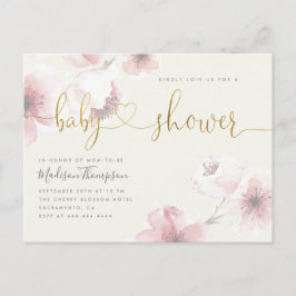 Ivoor | Baby shower Cherry Blossom Gold Floral Uitnodiging Briefkaart