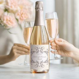Ivoor Barok Bruiloft Champagne Fleslabel Sparkling Wijnetiket