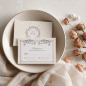 Ivoor Barok Bruiloft RSVP Kaart met Monogram
