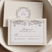 Ivoor Barok Bruiloft RSVP Kaart met Monogram