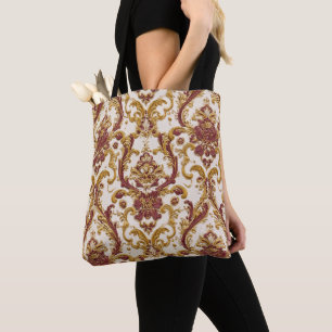 Ivoor Barok Ornament met Goud en Burgundy Tote Bag