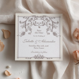 Ivoor Barok 'Save the Date'-kaart met monogram Kaart