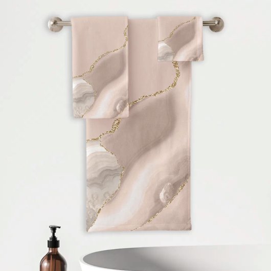 Ivoor Beige Agaat Geode Gouden Glitters Bad Handdoek