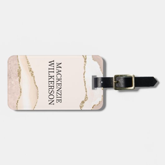 Ivoor & Beige Agaat met Gouden Glitter Aangepaste  Bagagelabel (Voorkant horizontaal)