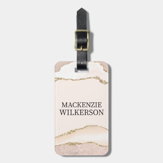 Ivoor & Beige Agaat met Gouden Glitter Aangepaste  Bagagelabel (Voorkant verticaal)