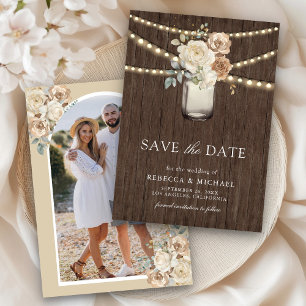 Ivoor Beige Bloemstuk Mason Jar Foto Bruiloft Save The Date
