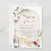 Ivoor Beige Boho Bloemen Sip en Zie Baby shower Kaart (Voorkant)