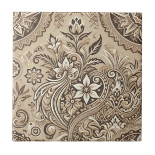 Ivoor Beige Boho Indonesië Batik Waterverf Bloemen Tegeltje
