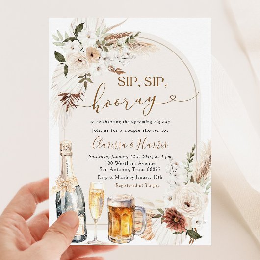 Ivoor Beige Boho Sip Sip Hooray Koppel Bruiloft Kaart