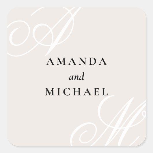 Ivoor Beige Elegant Monogram Bruiloft Vierkant Vierkante Sticker (Voorkant)