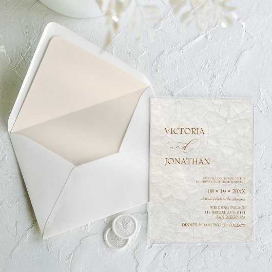 Ivoor Beige Elegante Eenvoudige Huwelijk Acryl Uitnodigingen