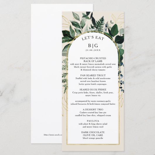 Ivoor beige elegante moderne botanische boog bruil menu (Voorkant / Achterkant)