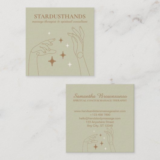 Ivoor Beige Healing Energy Hands Therapie Massage Vierkante Visitekaartje (Voorkant / Achterkant)