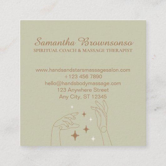 Ivoor Beige Healing Energy Hands Therapie Massage Vierkante Visitekaartje (Achterkant)