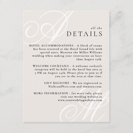 Ivoor Beige Moderne Rand Elegant Monogram Details Informatiekaartje (Voorkant)