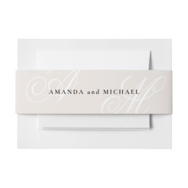 Ivoor Beige Moderne Rand Elegante Monogram Bruilof Uitnodigingen Wikkel